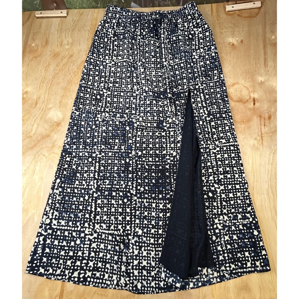 Michael Kors Navy White Geometric Tile Print Side Slit Maxi Skirt Womens Medium